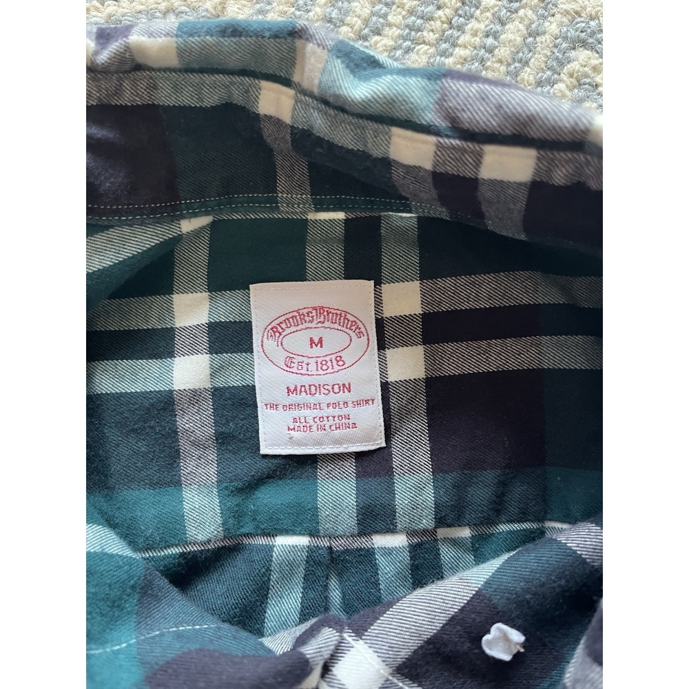 Brooks Brothers Long‎ Sleeve Flannel Button Madison Shirt - Green/Blue/White - M - Picture 4 of 5